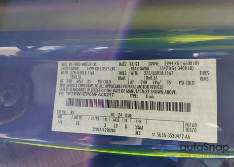 2022 Ford F-150 Xlt из США, поврежденный, VIN 1FTEW1EP6NFA00217